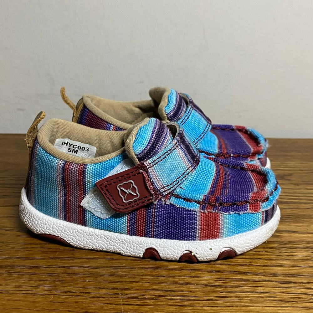 Twisted X Infant 5M Hooey Driving Mocs Multicolor Stripe Pattern Shoes Hook Loop